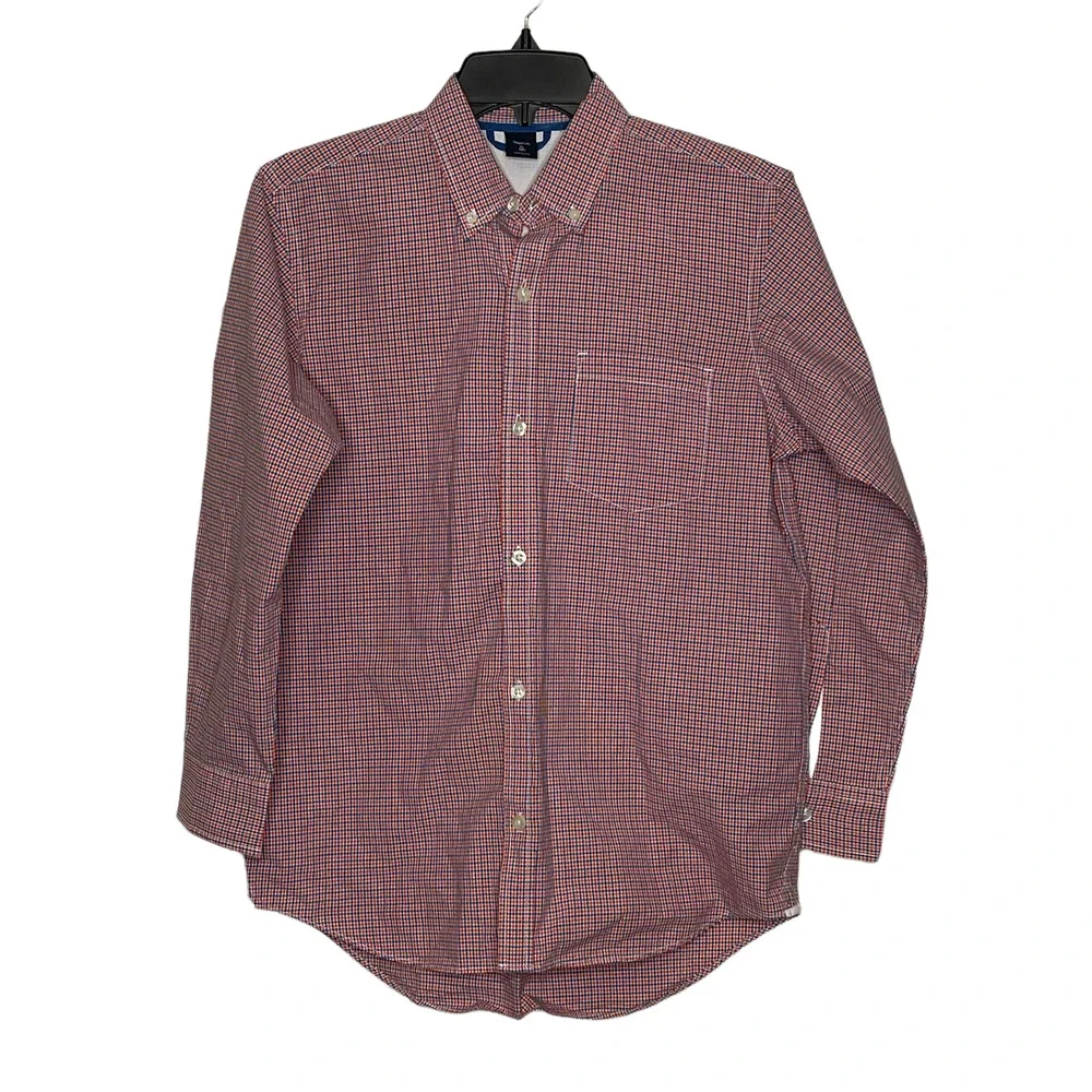 Gap Kids Boys Shirt Size‎ XL (12) Red Blue White Check Button Front 100% Cotton